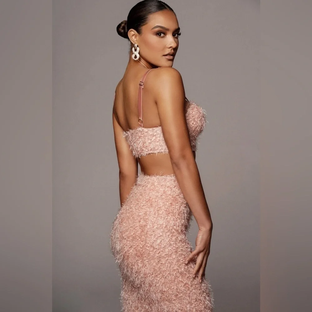 JLUXLABEL Pink Adelita Shaggy Midi Skirt Small